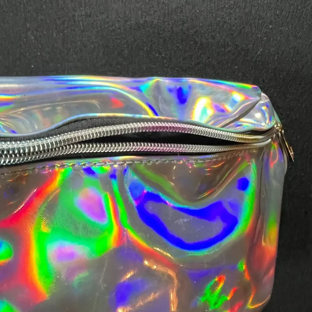 Holographic Metallic Fanny Pack Iridescent Silver Rainbow Festival Waist